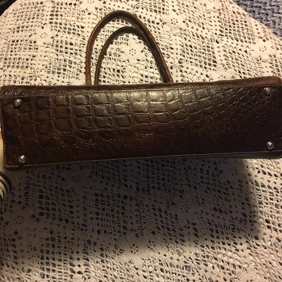 PRUNE DARK BROWN ALLIGATOR EMBOSSED SATCHEL NEW - Picture 4 of 7